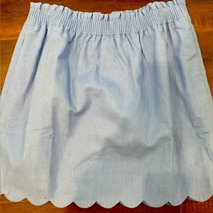 J. Crew Linen Scalloped Blue Skirt